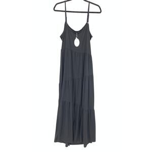 Naggoo A-Line Maxi Dress Womens Size XL Jersey Knit Tiered Black NEW